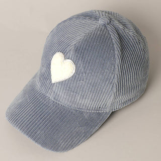 Fashion City - Women's Chenille Heart Patch Corduroy Baseball Cap: One Size