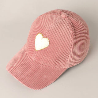Fashion City - Women's Chenille Heart Patch Corduroy Baseball Cap: One Size