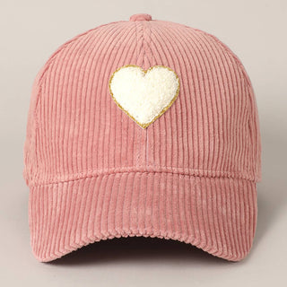 Fashion City - Women's Chenille Heart Patch Corduroy Baseball Cap: One Size