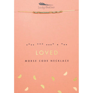 Lucky Feather Morse Code Necklace - Loved