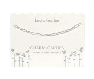 Lucky Feather Charm Garden Paperclip Chain Necklace
