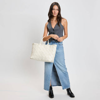 Moda Luxe Adeline woven tote in oatmilk vegan leather