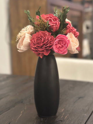 Sola Wood Flowers - Deluxe Bouquet - Ravishing Rose - Small Black Vase