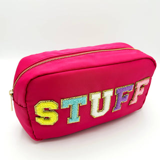 The Spotted Zebras - Cosmetic or Toiletry Bag with Varsity Letter Patches: Dark Pink with STUFF