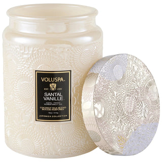 Santal Vanille Large Embossed Glass Candle with Lid