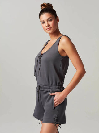 Blanc Noir Lace Up Romper - Taryn x Philip Boutique