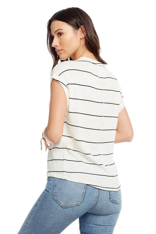 Chaser Brand Gauzy Cotton Crew Neck Drop Shoulder Roll Sleeve Hi Lo Tee - Taryn x Philip Boutique