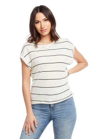 Chaser Brand Gauzy Cotton Crew Neck Drop Shoulder Roll Sleeve Hi Lo Tee - Taryn x Philip Boutique