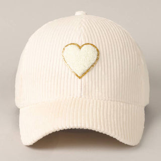 Chenille Heart Patch Corduroy Baseball Cap