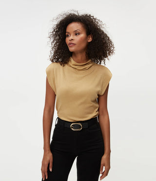 Michael Stars - Reese Shine Mock Neck Power Shoulder Top