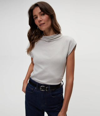 Michael Stars - Reese Shine Mock Neck Power Shoulder Top