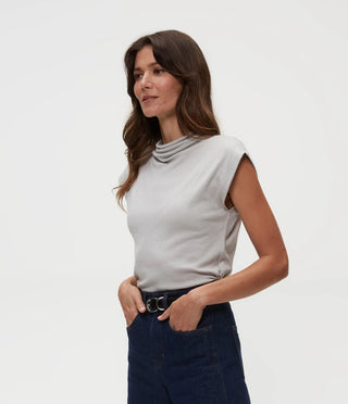 Michael Stars - Reese Shine Mock Neck Power Shoulder Top