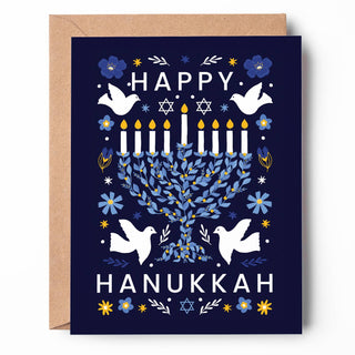 Oakwind Hollow - White Doves Hanukkah Card HK06 Happy Hanukkah Menorah