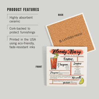 Lantern Press - Ceramic Coaster Bloody Mary, Cocktail Recipe