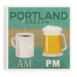 Lantern Press - CERAMIC COASTER Portland, Oregon Coffee AM, Beer PM