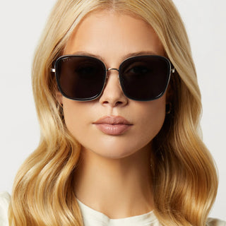 DIFF Eyewear Genevive Black Smoke Crystal Grey Polarized Sunglasses