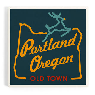 Lantern Press - Portland- Oregon Retro Skyline Old Town Sign Ceramic Coaster