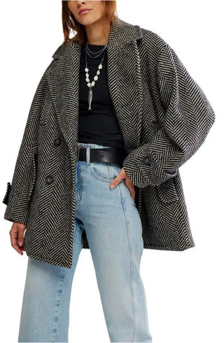 Free People Ari Herringbone Wool Peacoat