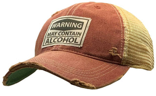 Vintage Life - Warning May Contain Alcohol Distressed Trucker Baseball Cap