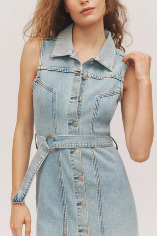 Rails Costa Sleeveless Belted Denim Midi Shirt Dress