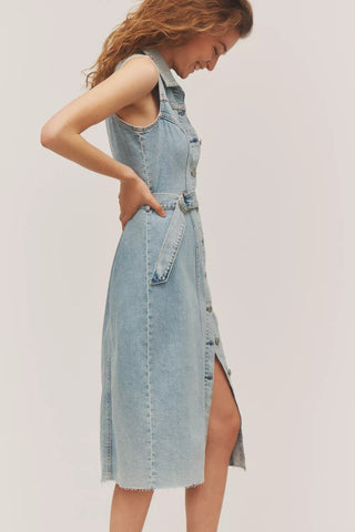 Rails Costa Sleeveless Belted Denim Midi Shirt Dress