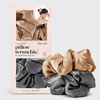 KITSCH - Satin Sleep Pillow Scrunchies - Charcoal/Gold