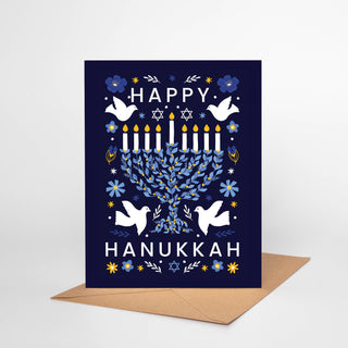 Oakwind Hollow - White Doves Hanukkah Card HK06 Happy Hanukkah Menorah