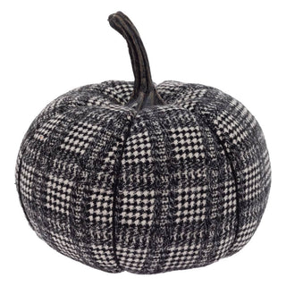 Boston International - 7" Dia. B&W Plaid Plush Pumpkin Fall Autumn Décor