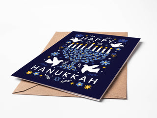 Oakwind Hollow - White Doves Hanukkah Card HK06 Happy Hanukkah Menorah