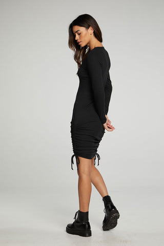 Chaser Rouched Drawstring Long Sleeve Crew Neck Dress - Taryn x Philip Boutique