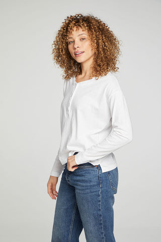 Chaser Cropped Boxy Long Sleeve Henley With Side Slits - Taryn x Philip Boutique