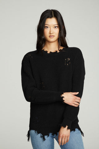 Chaser Long Sleeve Crew Neck Deconstructed Sweater Pullover - Taryn x Philip Boutique