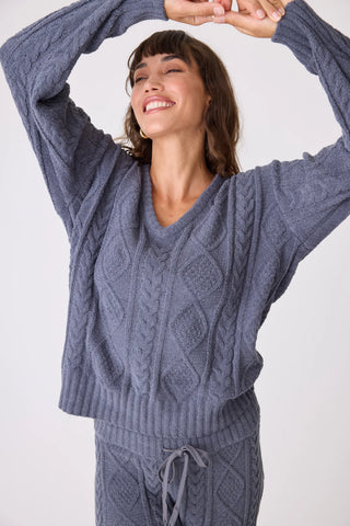 PJ Salvage Chenille Cozy Cable V-Neck Sweater