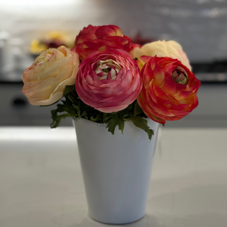 Faux Bright Red, Yellow & Pink Ranunculus Bouquet
