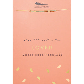 Lucky Feather Morse Code Necklace - Loved
