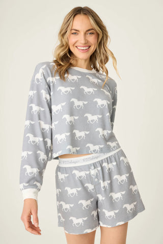 PJ Salvage Boyfriend Boxer Horse Print Short Set