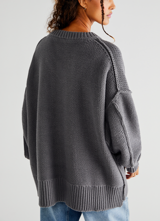 Free People Alli V-Neck Knit Sweater - Grey