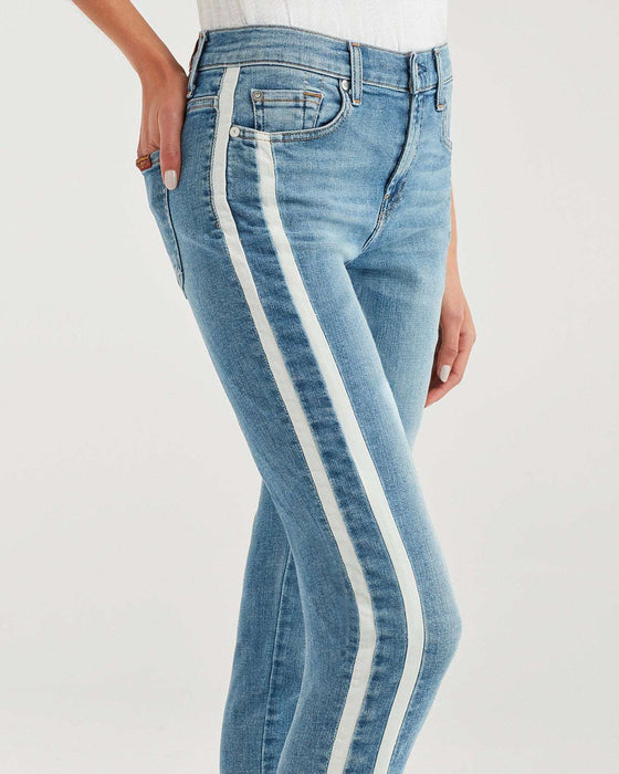 7 For All Mankind Ankle Skinny with Cut Off Hem and Double White Stripes in Sloane Vintage - Taryn x Philip Boutique