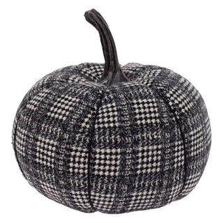 Boston International - 7" Dia. B&W Plaid Plush Pumpkin Fall Autumn Décor