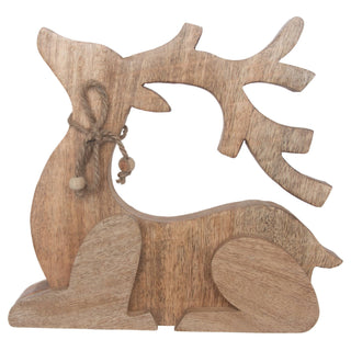 Boston International - 9.75" Mango Wood Sitting Deer Christmas