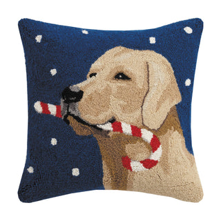 Peking Handicraft - Golden Labrador Dog With Candy Cane Hook Pillow