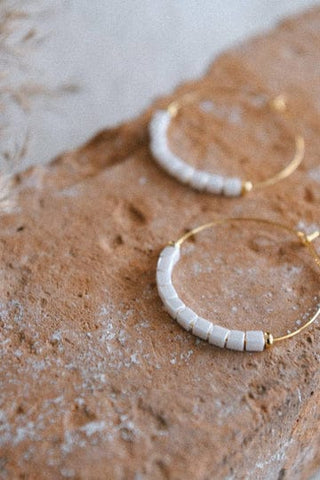 Cecelia Designs Jewelry - Stargaze Beaded Hoop Earrings : White Square