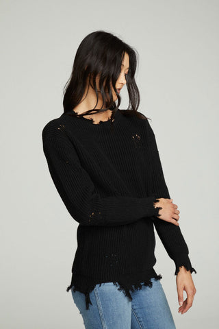 Chaser Long Sleeve Crew Neck Deconstructed Sweater Pullover - Taryn x Philip Boutique