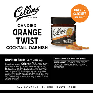 Collins - Italian Candied Orange Peel Twist Cocktail Garnish - 10.9 oz