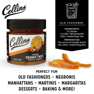 Collins - Italian Candied Orange Peel Twist Cocktail Garnish - 10.9 oz