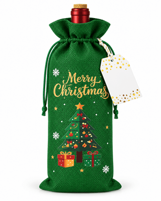 Holiday Wine Gift Bags with Gold Dot Embellished Gift Tag
