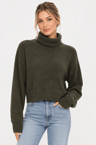 Crush Cashmere Changi Roll Neck - Army Green