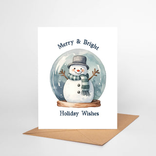 Oakwind Hollow - Merry & Bright Snowman Snow Globe Greeting Card