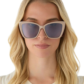 DIFF Eyewear Becky II Cat Eye Sunglasses - Brushed Gold Almond Temple Tips + Silver Flash