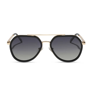 DIFF Eyewear Joey Black Gold Metal Grey Gradient Polarized Sunglasses